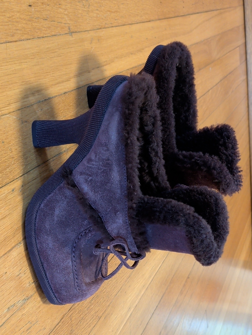 Burberry Dark Purple Suede Fur-Trim Heeled Booties - Picture 5 of 5